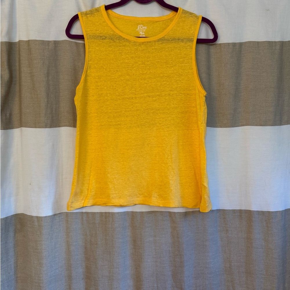 J.Crew 100% Linen Knit Tank Tee Top in Golden Yellow | Size Small